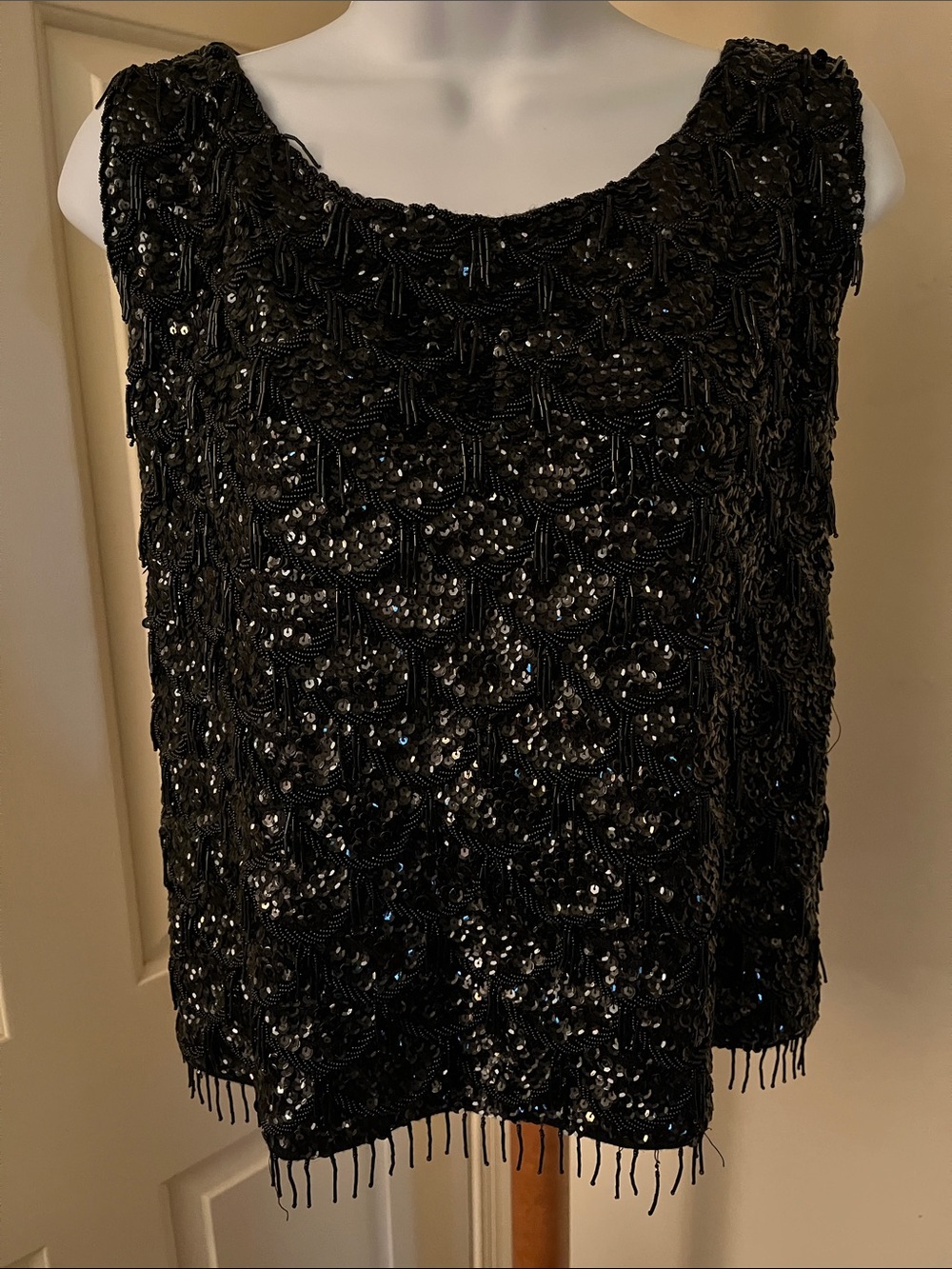 Black Beaded Sleeveless Evening Top